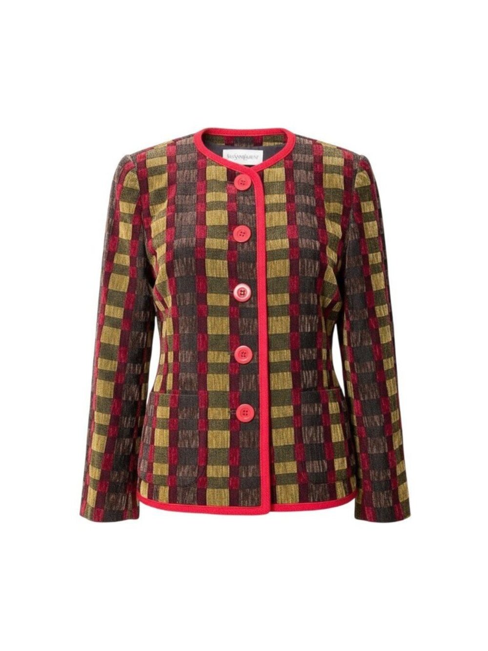 Saint Laurent Yvesaintlauren Collarless Jacket Velour Plaid Multicolor 36